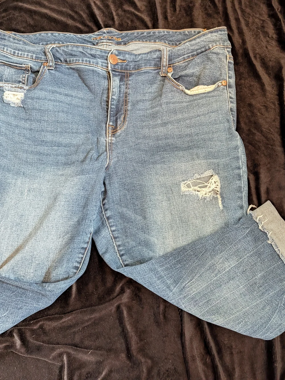 Maurices Light Blue Distressed Boyfriend Jeans with Rolled Cuffs - Picture 2 of 4